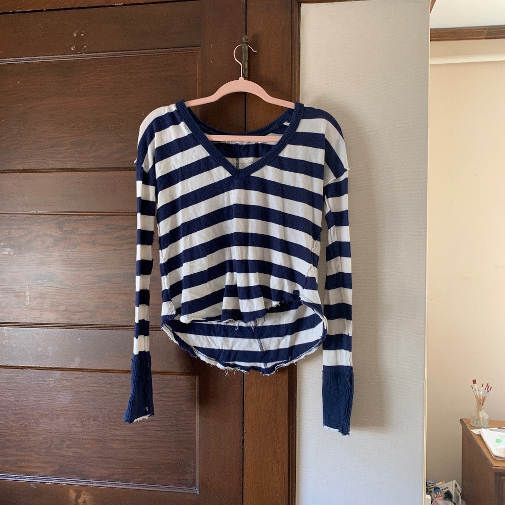 Free People navy + white striped shirt